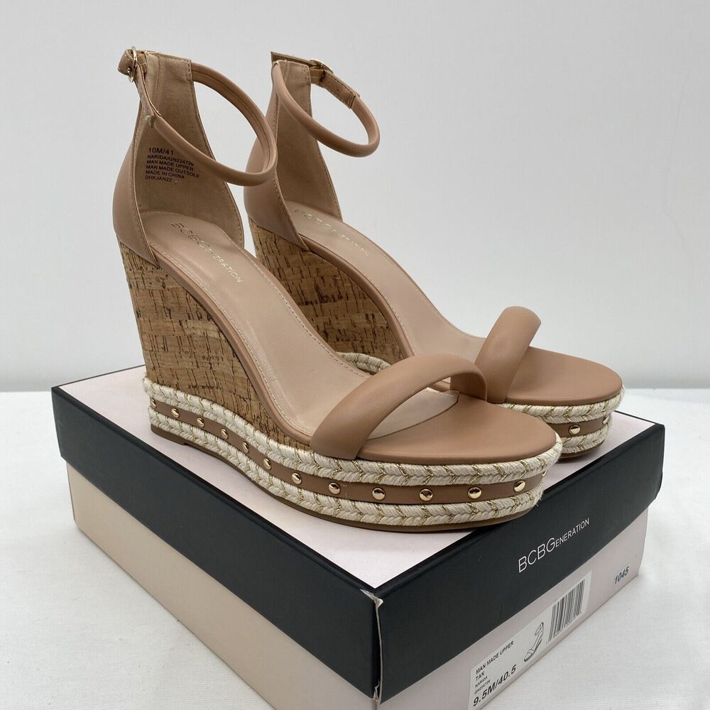 BCBGeneration Womens Narida Faux Leather Platform Espadrilles Shoes 10 Tan